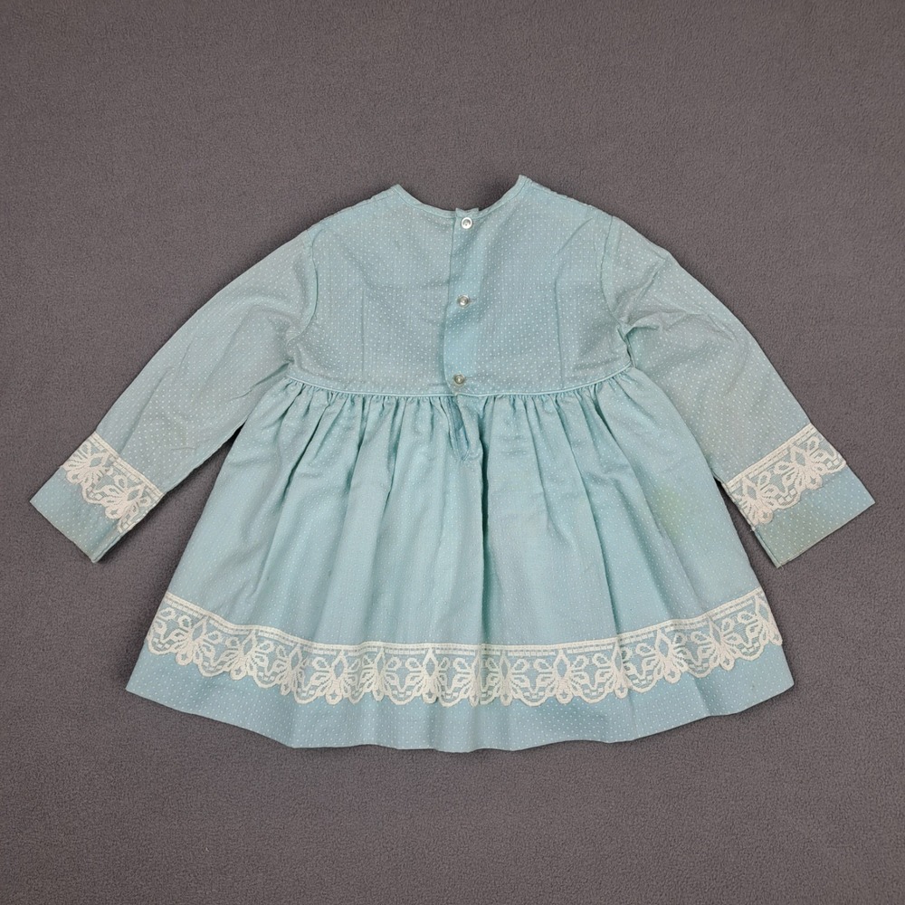 Vintage Handmade Girls Dress Size 4-5 Blue White Lace‎ Trimmed Polka Dot 50s 60s - Picture 8 of 15